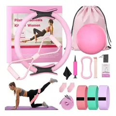 GENERICO - Kit Pilates Y Yoga Mujer 16 Piezas Aro Pelota Bandas Y Bolsa