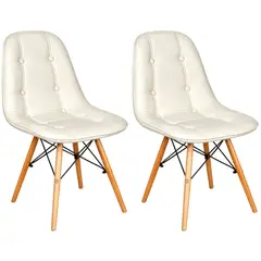 GENERICO - Set X2 Silla Comedor Moderna Acolchada Blanca Diseño Elegante Patas Madera Oficina Hogar Confort