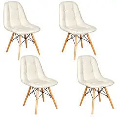 GENERICO - Set X4 Silla Comedor Moderna Acolchada Blanca Diseño Elegante Patas Madera Oficina Hogar Confort
