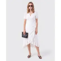 PATPRIMO - Vestido Midi Envolvente Con Boleros Y Manga Corta Mujer Para Mujer Blanco
