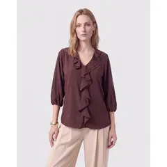 PATPRIMO - Blusa Con Bolero Frontal Cascada Mujer Para Mujer Café