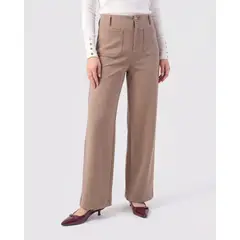 PATPRIMO - Pantalón Recto Con Bolsillos Parche Mujer Para Mujer Café