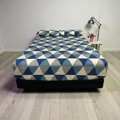 REALTEX - Juego de Sábanas Casa Real Tex Triangulo Azul. (Sencillo, Semidoble, Doble, Queen y King)