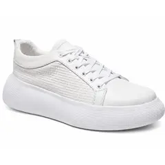 DEPORTIVA - Tenis Casual Hombre Cuero Suela Gruesa Confort Cordón Acerado-Blanco