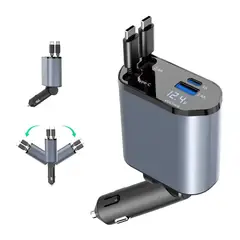 GENERICO - Cargador Rápido Auto Usb Usb C Multi Puerto Retractil 4 En 1 Gris