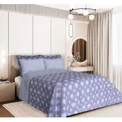 BALI - Colcha Doble Faz para Cama Doble 215×240 + Funda 50×75 Yolet Azul Polialgodón