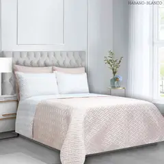 BALI - Colcha Doble Faz para Cama Doble 215×240 + Funda 50×75 Blaco y Beige Polialgodón