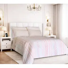 BALI - Colcha Doble Faz para Cama Queen 230×240 + Funda 50×75 Mix Rayas Beige
