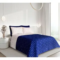 BALI - Colcha Doble Faz para Cama Semidoble 200×240 + Funda 50×75 Anclas Azul