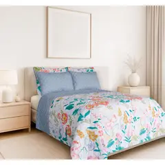 BALI - Colcha Doble Faz para Cama Sencilla 170×240 + Funda 50×75 Lorex Azul
