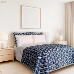 BALI - Colcha Doble Faz para Cama Sencilla 170×240 + Funda 50×75 Blus Azul y Beige