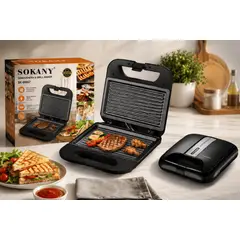 SOKANY - Sanduchera Grill Parilla Antiadherente Negra 750w Sk-08067