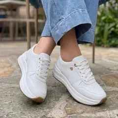 EVEGONZ - TENIS DE MUJER EN CUERO ZAPATOS DEPORTIVOS BLANCOS
