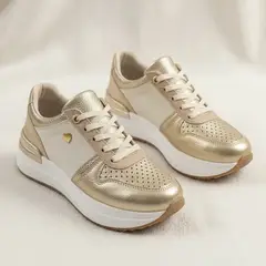EVEGONZ - ZAPATILLAS DE MUJER EN CUERO TENIS DEORTIVOS DORADO