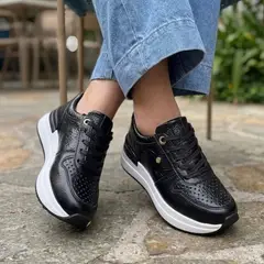 EVEGONZ - ZAPATILLA DEPORTIVA PARA MUJER CALZADO DAMA EN CUERO NEGRO