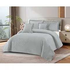REALTEX - Colcha Real Tex Bordada Velvet Unicolor Gris Plata (Doble, King) – 8005