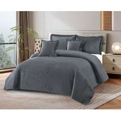 REALTEX - Colcha Real Tex Bordada Velvet Unicolor Gris Oscuro (Doble, King) – 8005