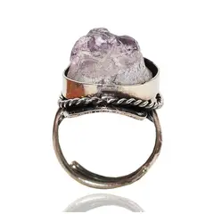 GENERICO - Anillo Cuarzo Amatista En Bruto Unisex Ajustable + Estuche