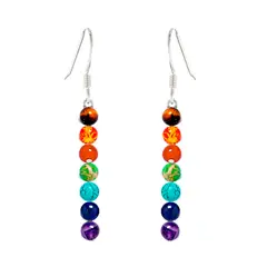 GENERICO - Aretes Mujer Cuarzo 7 Chakras Proteccion Energia + Estuche