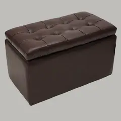 GENERICO - Puff Rectangular Con Baul En Cuero Sintético Para Pie De Cama Color Marron Oscuro