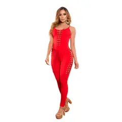 VIA7 - Enterizo Rojo Pasión - Diseño Corsetero Lace-Up y Silueta de Alto Contraste