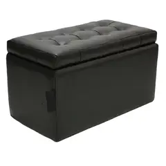 GENERICO - Puff Rectangular Con Baul En Cuero Sintético Para Pie De Cama Color Negro