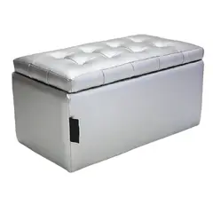 GENERICO - Puff Rectangular Con Baul En Cuero Sintético Para Pie De Cama Color Plateado