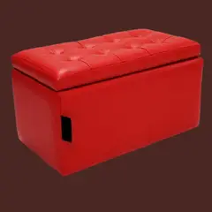 GENERICO - Puff Rectangular Con Baul En Cuero Sintético Para Pie De Cama Color Rojo