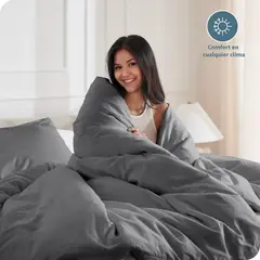 GENERICO - Set Duvet mas Plumon cama Doble Blanco Liso Unicolor