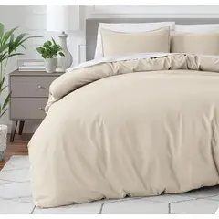 GENERICO - Set Duvet mas Plumon cama Doble Beige Liso Unicolor