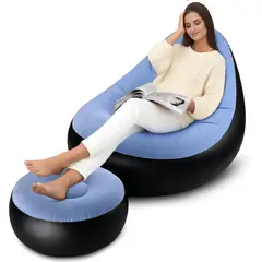 GENERAL - Silla Inflable Con Reposa Pies + Inflador MU-IN01 Portatil Celeste
