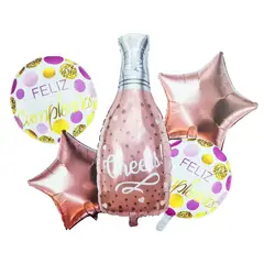 GENERICO - Kit Set Globo Feliz Cumpleaños Botella Champagne Metal Rosa