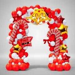 GENERICO - Arco Decoracion Globos Navidad Campana Baston Estrella Rojo
