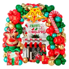 GENERICO - Arco Globos Decoracion Navidad Reno Campana Verde Rojo
