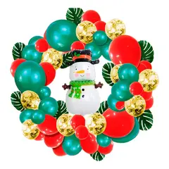 GENERICO - Globos Guirnalda Navidad Muñeco Nieve Verde Dorado Hojas