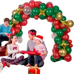 GENERICO - Decoracion Arco Globos Navidad Verde Rojo Dorado Estrellas