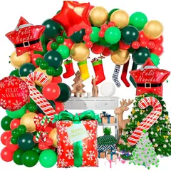GENERICO - Kit Arco Globos Navidad Bastones Rojo Verde Dorado