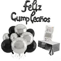 GENERICO - Combo Globo Metalizado Feliz Cumpleaños Con Vela y Mantel x 13 Piezas