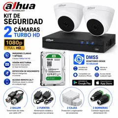 DAHUA - Kit 2 Cámaras de Seguridad CCTV Full HD 1080P Monitoreo 24/7