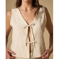 ESPRIT - Camisa para Dama con lazos frontales Moderna, Fresca