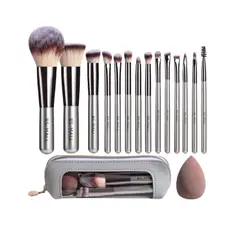 BS - Mall 14 Brochas Para Maquillaje Con Estuche Viaje Mango Madera