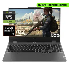 Lenovo - PORTATIL GAMER LOQ - RYZEN 7 250 - RTX 5060 8GB - 24GB RAM - 1TB SSD - 15.6" FHD 144 Hz