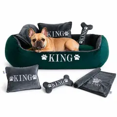 GENERICO - Cama Para Perros + Cobija + Almohada + Hueso Juguete con nombre bordado 80 x 60 cm Color Verde