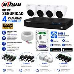 DAHUA - Kit 4 Cámaras de Seguridad CCTV Full HD 1080P Monitoreo 24/7