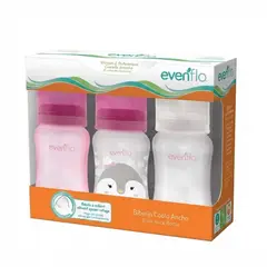 EVENFLO - Set Biberones Cuello Ancho 9 Onzas x 3und Rosado -
