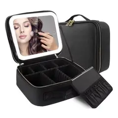 CLEAN - Cosmetiquera Grande Espejo Luz Recargable Bolsa Maquillaje Rosa o Negra