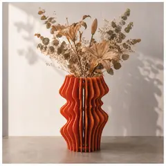 TIZZY DISEÑO - Florero Artístico Naranja en MDF para Flores Secas Diseño Moderno