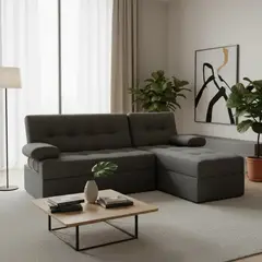 PULLMAN - Sofá Cama en L Angela Con Brazos Gris Oscuro Tela