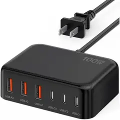 GENERICO - Cargador USB C Rápido, 100W GaN 6 Puertos para iPad iPhone 17 16 15 14 13 12 Pro Max Pixel Note