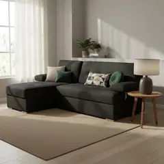 PULLMAN - Sofá Cama en L Angela Con Brazos Negro Tela